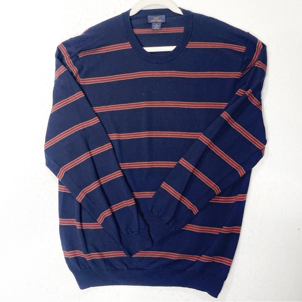 Brooks Brothers 346 Men's 100% Merino Wool Long Sleeve Crew Neck Striped Sweater